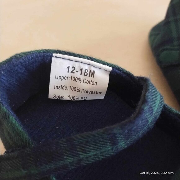 18-24month Tartan cotton Shoes with bow blue and green plaid maryjanes - Picture 5 of 6